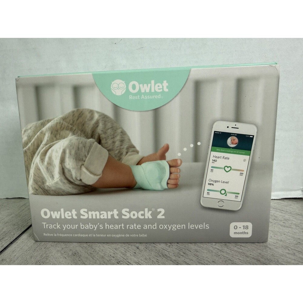 Owlet Smart Sock 2 Heart Rate & Oxygen Monitor Mint Green White 0-18M Tested